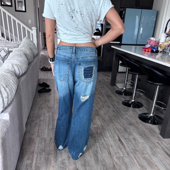 Distressed Blue Wide Leg Jeans - Picture 3 of 8